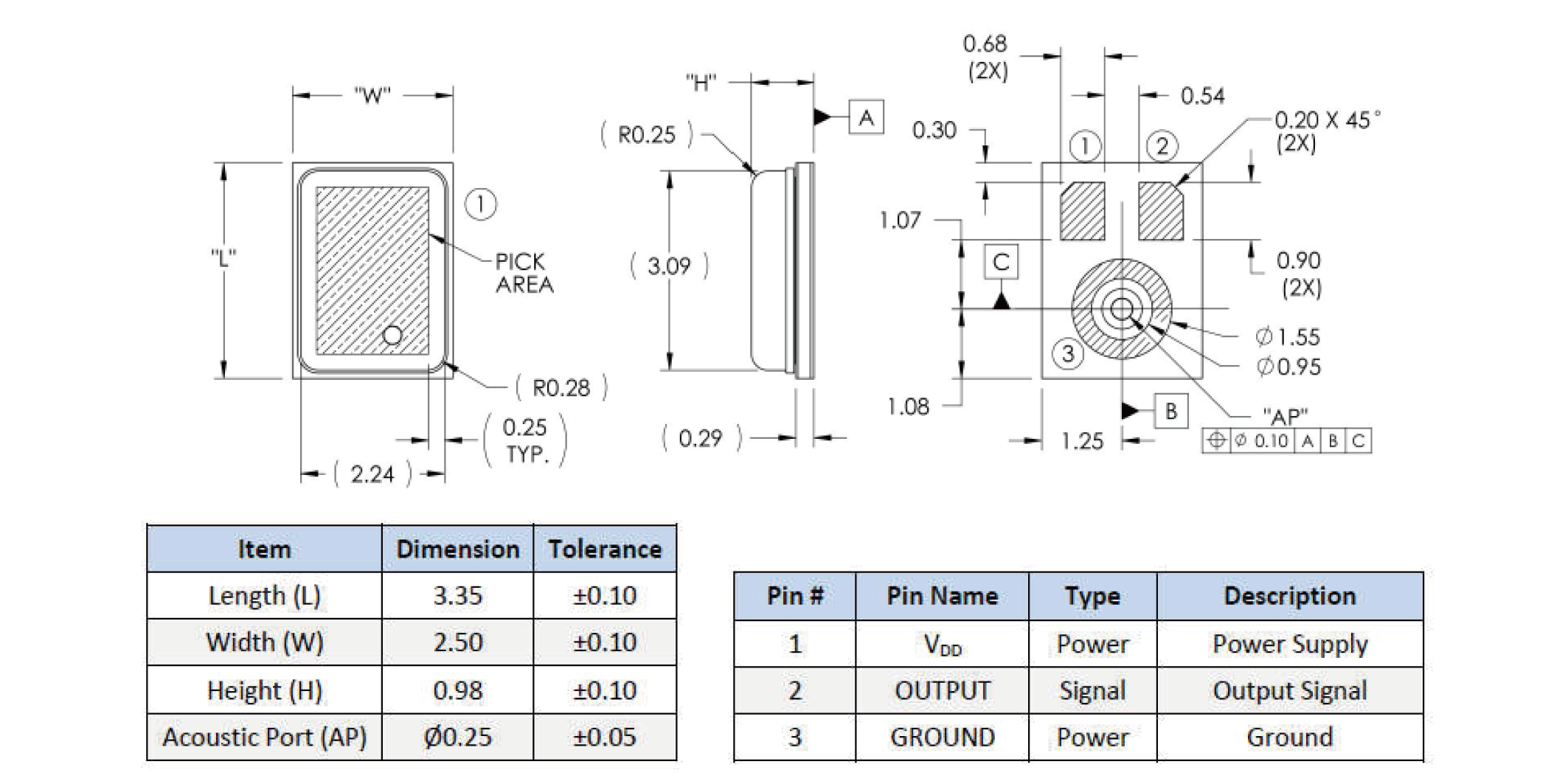 CMM3325AL-098H62S381 Mechanical Drawing